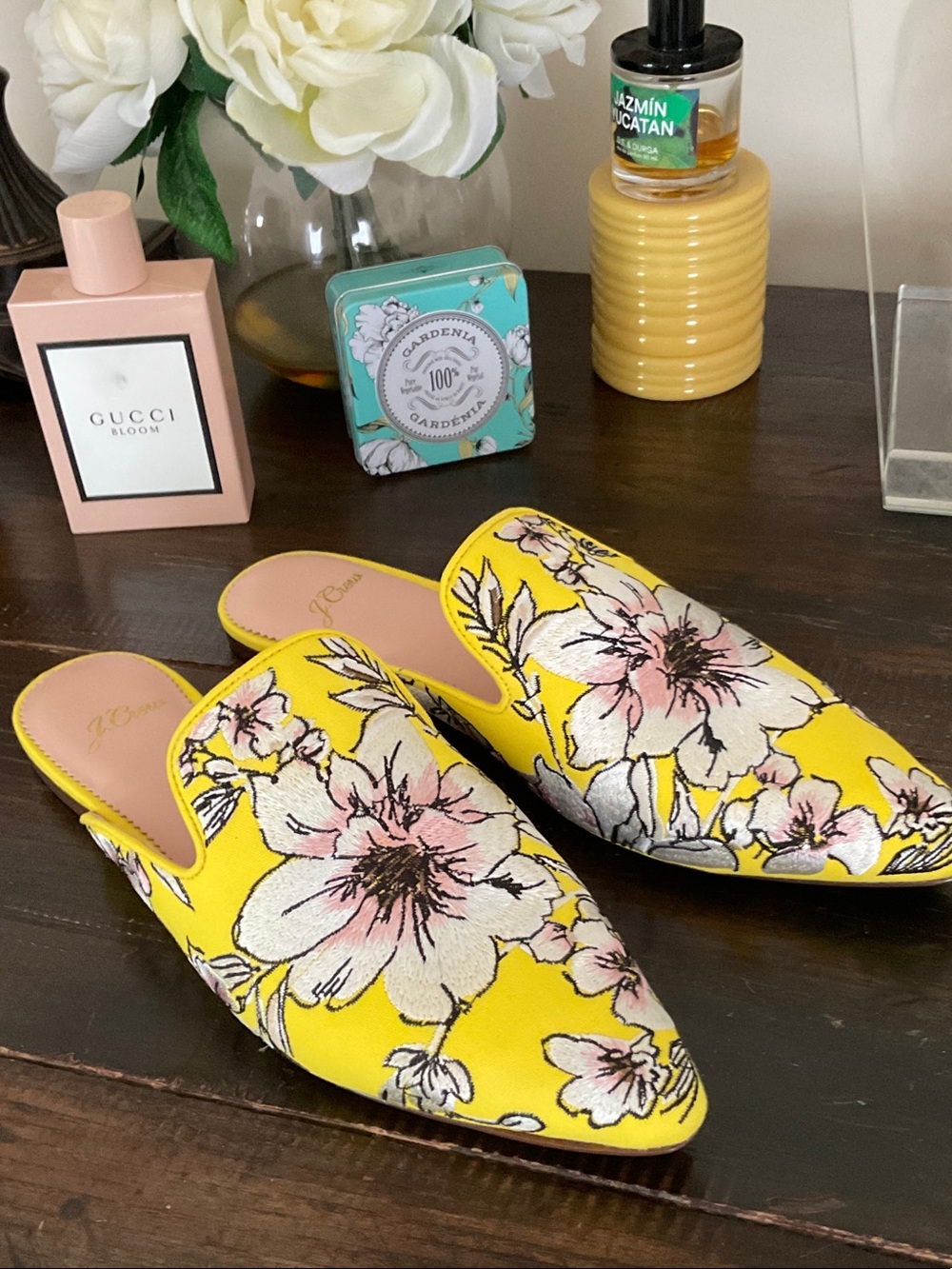 J Crew brand new Floral Yellow Slip-On Mules